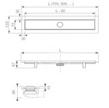 Tece Linus - Rovný sprchový žliabok RG WG 30.0645.0010, s roštom z nehrdzavejúcej ocele, dĺžka 700 mm