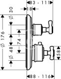 Axor Montreux - Termostatická batéria pod omietku s uzatváracím a prepínacím ventilom, chróm
