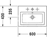Duravit 2nd floor - Umývadlo, 600x430 mm, s prepadom, 1 otvor na batériu, biela