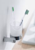 Duravit D-Code - Pohárik na zubné kefky a pastu s držiakom, ľavý, mliečne sklo/chróm
