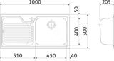 Franke Galassia - Drez z nehrdzavejúcej ocele GAX 611/7, 1000x500 mm, s odkvapkávacou plochou vľavo