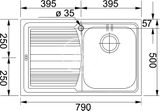 Franke Logica - Drez z nehrdzavejúcej ocele LLL 611/2, 790x500 mm, tkaná štruktúra