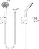 Ideal Standard Idealrain - Set sprchovej hlavice 100 mm, 3 prúdy, držiaka a hadice, chróm