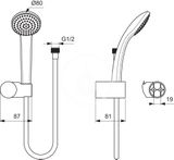 Ideal Standard Idealrain - Set sprchovej hlavice, 1 prúd, držiaka a hadice, chróm