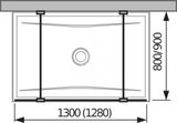 Jika Pure - Sklenená stena pevná 130 cm na sprchovú vaničku 130 cmx80 cm a 130 cmx90 cm, s úpravou Jika Perla Glass, vrátane dvoch vzpier, 1300 mm x 2
