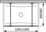 Jika Pure - Sklenená stena pevná 120 cm na sprchovú vaničku 120 cmx80 cm a 120 cmx90 cm, s úpravou Jika Perla Glass, 1200 mm x 2000 mm x 2000 mm