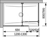 Jika Pure - Walk in do rohu 680 mmx800 mm na sprchovú vaničku 120 cmx80 cm, 130 cm x 80 cm, 800 mm x 200 mm x 2000 mm