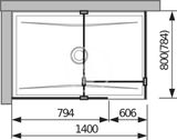Jika Pure - Walk in 795 mmx800 mm na sprchovú vaničku 140 cmx80 cm, vrátane dvoch bočných profilov, profilu na spojenie dvoch skiel a vzpery, s úpravo