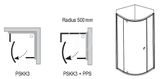Ravak Pivot - Štvrťkruhový sprchovací kút pivotový trojdielny PSKK3-80, šírka 770 mm – 795 mmx770 mm – 795 mm, rádius 500 mm – farba biela/chróm, sklo