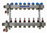 Schütz Komfort nerezový hranatý rozdeľovač s prietokomermi 6 okruhov