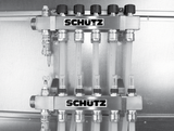 Schütz Komfort nerezový hranatý rozdeľovač s prietokomermi 8 okruhov