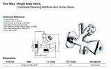 Aqualine Rohové ventily - Kombinovaný ventil, 1/2x3/4x3/8, chróm
