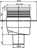 Novaservis Príslušenstvo - Podlahový vpust spodný, 105 mm x 105 mm/50 mm, nehrdzavejúca oceľ
