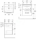 Geberit Selnova Square - Umývadlová skrinka 635x538x480 mm, s umývadlom, 2 zásuvky, lesklá biela