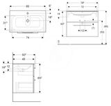 Geberit Selnova Square - Umývadlová skrinka 635x788x480 mm, s umývadlom, 2 zásuvky, svetlý orech hickory