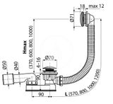 Alcadrain Odtokové súpravy - Vaňová odtoková a prepadová súprava, dĺžka 570 mm, Click-Clack, chróm