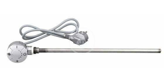 Aqualine Vykurovacie tyče - Elektrická vykurovacia tyč s termostatom, rovný kábel, 600 W, chróm