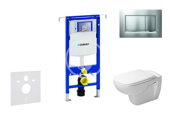 Geberit Duofix - Modul na závesné WC s tlačidlom Sigma30, matný chróm/chróm + Duravit D-Code - WC a doska, Rimless, SoftClose