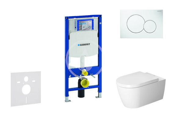 Geberit Duofix - Modul na závesné WC s tlačidlom Sigma01, alpská biela + Duravit ME by Starck - WC a doska, Rimless, SoftClose