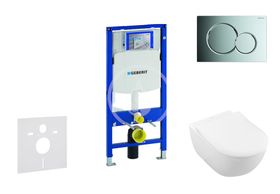 Geberit Duofix - Modul na závesné WC s tlačidlom Sigma01, lesklý chróm + Villeroy Boch - WC a doska, DirectFlush, SoftClose, CeramicPlus