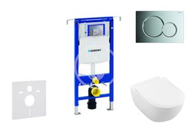 Geberit Duofix - Modul na závesné WC s tlačidlom Sigma01, lesklý chróm + Villeroy Boch - WC a doska, DirectFlush, SoftClose, CeramicPlus