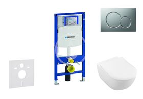 Geberit Duofix - Modul na závesné WC s tlačidlom Sigma01, matný chróm + Villeroy Boch - WC a doska, DirectFlush, SoftClose, CeramicPlus