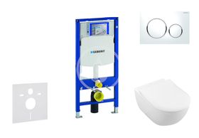 Geberit Duofix - Modul na závesné WC s tlačidlom Sigma20, biela/lesklý chróm + Villeroy Boch - WC a doska, DirectFlush, SoftClose, CeramicPlus