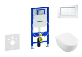 Geberit Duofix - Modul pre závesné WC s tlačidlom Sigma30, biela/lesklý chróm + Villeroy Boch - WC a doska, DirectFlush, SoftClose, CeramicPlus