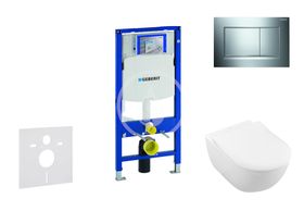 Geberit Duofix - Modul na závesné WC s tlačidlom Sigma30, lesklý chróm/chróm mat + Villeroy Boch - WC a doska, DirectFlush, SoftClose, CeramicPlus