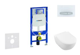 Geberit Duofix - Modul na závesné WC s tlačidlom Sigma50, alpská biela + Villeroy Boch - WC a doska, DirectFlush, SoftClose, CeramicPlus