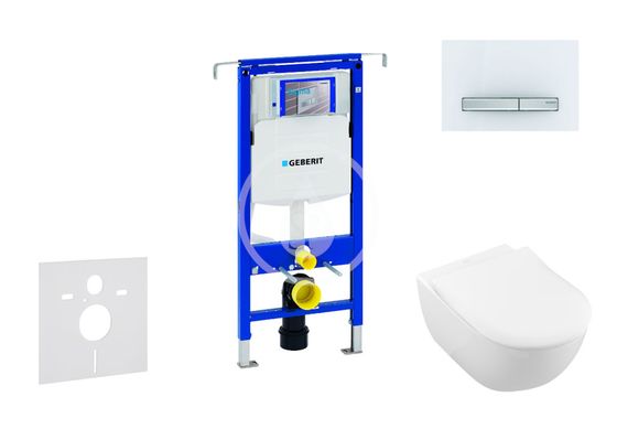 Geberit Duofix - Modul na závesné WC s tlačidlom Sigma50, alpská biela + Villeroy Boch - WC a doska, DirectFlush, SoftClose, CeramicPlus