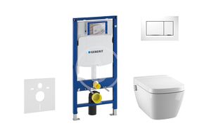 Geberit Duofix - Modul na závesné WC s tlačidlom Sigma30, biela/lesklý chróm + Tece One - sprchovacia toaleta a doska, Rimless, SoftClose