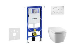 Geberit Duofix - Modul na závesné WC s tlačidlom Sigma01, alpská biela + Tece One - sprchovacia toaleta a doska, Rimless, SoftClose