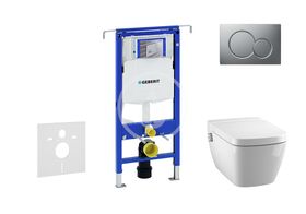 Geberit Duofix - Modul na závesné WC s tlačidlom Sigma01, matný chróm + Tece One - sprchovacia toaleta a doska, Rimless, SoftClose