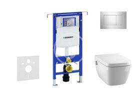 Geberit Duofix - Modul na závesné WC s tlačidlom Sigma30, lesklý chróm/chróm mat + Tece One - splachovacia toaleta a doska, Rimless, SoftClose