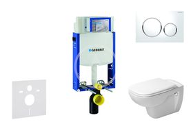 Geberit Kombifix - Modul na závesné WC s tlačidlom Sigma20, biela/lesklý chróm + Duravit D-Code - WC a doska, Rimless, SoftClose