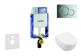 Geberit Kombifix - Modul na závesné WC s tlačidlom Sigma01, lesklý chróm + Villeroy Boch - WC a doska, DirectFlush, SoftClose, CeramicPlus