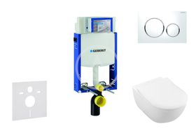 Geberit Kombifix - Modul na závesné WC s tlačidlom Sigma20, biela/lesklý chróm + Villeroy Boch - WC a doska, DirectFlush, SoftClose, CeramicPlus