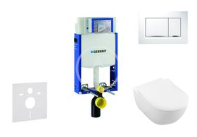 Geberit Kombifix - Modul na závesné WC s tlačidlom Sigma30, biela/lesklý chróm + Villeroy Boch - WC a doska, DirectFlush, SoftClose, CeramicPlus