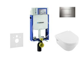 Geberit Kombifix - Modul na závesné WC s tlačidlom Sigma30, lesklý chróm/chróm mat + Villeroy Boch - WC a doska, DirectFlush, SoftClose, CeramicPlus