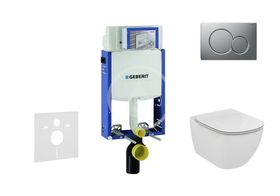 Geberit Kombifix - Modul na závesné WC s tlačidlom Sigma01, matný chróm + Ideal Standard Tesi - WC a doska, Aquablade, SoftClose