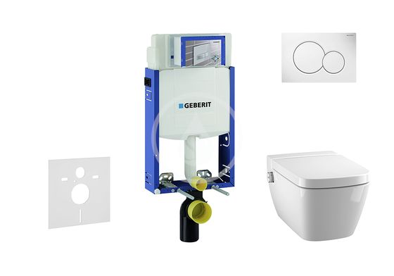 Geberit Kombifix - Modul na závesné WC s tlačidlom Sigma01, alpská biela + Tece One - sprchovacia toaleta a doska, Rimless, SoftClose