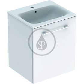 Geberit Selnova Square - Umývadlová skrinka 635x538x480 mm, s umývadlom, 1 dvierka, lesklá biela