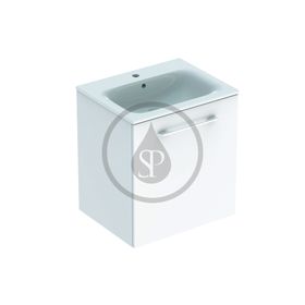 Geberit Selnova Square - Umývadlová skrinka 635x588x480 mm, s umývadlom, 1 dvierka, lesklá biela