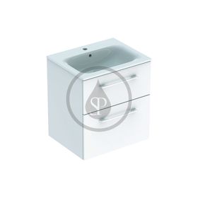 Geberit Selnova Square - Umývadlová skrinka 635x588x480 mm, s umývadlom, 2 zásuvky, lesklá biela