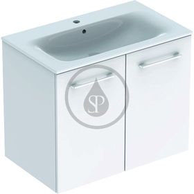 Geberit Selnova Square - Umývadlová skrinka 635x788x480 mm, s umývadlom, 2 dvierka, lesklá biela
