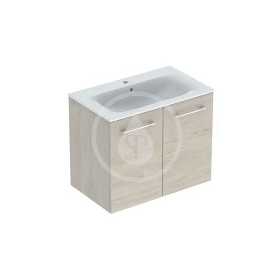 Geberit Selnova Square - Umývadlová skrinka 635x788x480 mm, s umývadlom, 2 dvierka, svetlý orech hickory