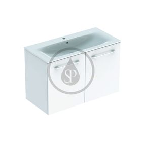 Geberit Selnova Square - Umývadlová skrinka 635x988x480 mm, s umývadlom, 2 dvierka, lesklá biela