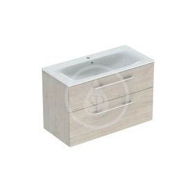 Geberit Selnova Square - Umývadlová skrinka 635x988x480 mm, s umývadlom, 2 zásuvky, svetlý orech hickory