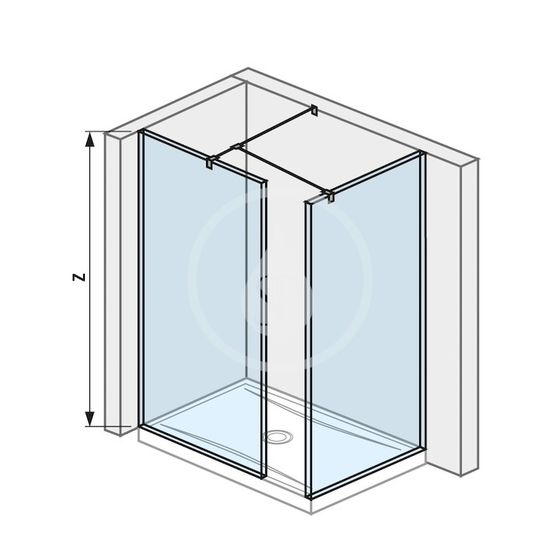 Jika Pure - Walk in do rohu 795 mmx800 mm na sprchovú vaničku 140 cmx80 cm, vrátane dvoch bočných profilov a vzpery, s úpravou Jika Perla Glass, 800 m